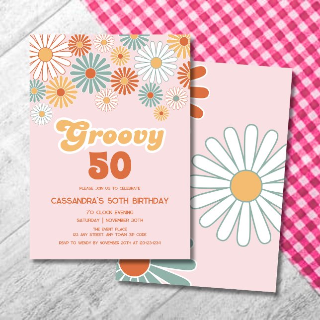 Convites Retro Daisy Boho Groovy Floral Aniversário (Criador carregado)