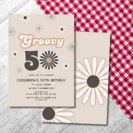 Convites Retro Daisy Boho Terracotta Groovy 50º aniversário