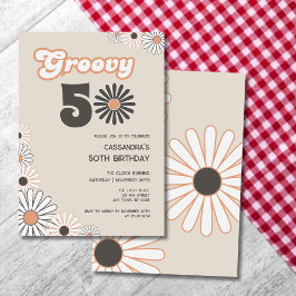 Convites Retro Daisy Boho Terracotta Natural 50º Aniversári