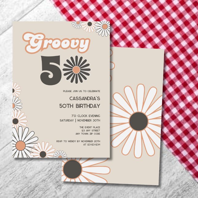 Convites Retro Daisy Boho Terracotta Natural 50º Aniversári (Criador carregado)