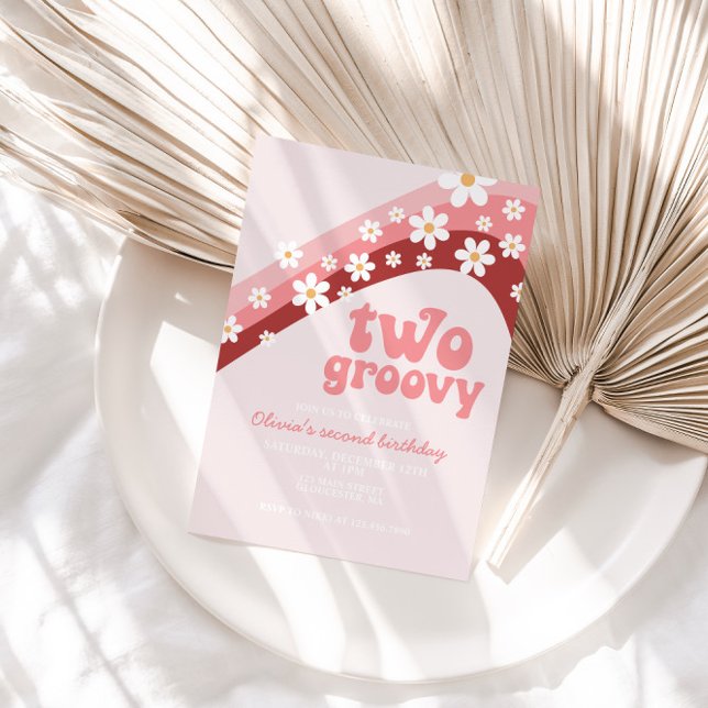 Convites Retro Daisy Dois Groovy boho floral, segundo anive (Criador carregado)