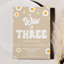Retro Daisy Flower Wild & Three aniversário de 3 a