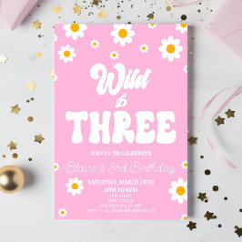Convites Retro Daisy Flower Wild & Three aniversário de 3 a