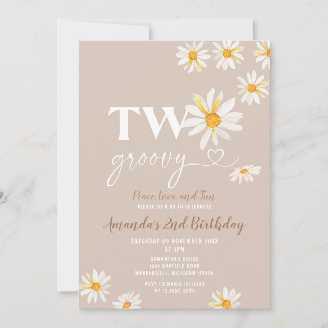 Convites Retro Daisy Flowy Duas Festas de aniversário De Gr (Frente)