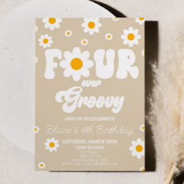 Convites Retro Daisy Four Ever Groovy 4ª Festa de Aniversár