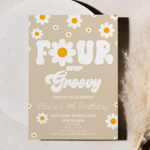 Convites Retro Daisy Four Ever Groovy 4ª Festa de Aniversár
