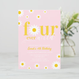 Convites Retro Daisy Four Ever Wild Pink 4th Birthday