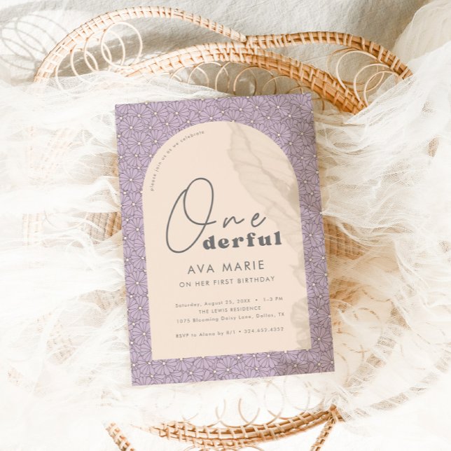 Convites Retro Daisy Girls Purple primeiro aniversario (Criador carregado)