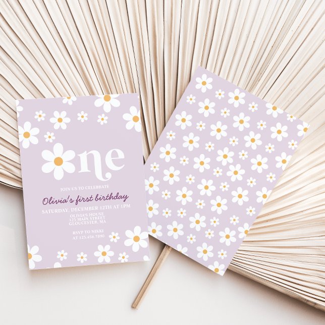 Convites Retro Daisy One Floral primeiro aniversario (Criador carregado)