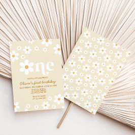 Convites Retro Daisy One Floral primeiro aniversario Convit