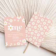 Retro Daisy One Floral primeiro aniversario Convit