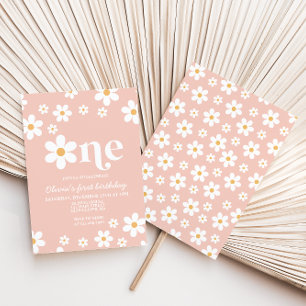 Convites Retro Daisy One Floral primeiro aniversario Convit