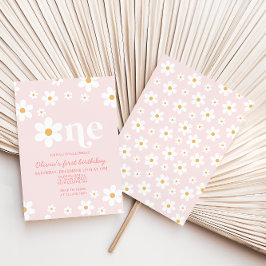 Convites Retro Daisy One Floral primeiro aniversario Convit