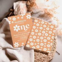 Retro Daisy One Floral primeiro aniversario Convit