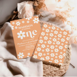 Convites Retro Daisy One Floral primeiro aniversario Convit
