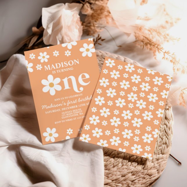 Convites Retro Daisy One Floral primeiro aniversario Convit (Criador carregado)