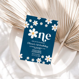 Convites Retro Daisy One Floral primeiro aniversario Convit