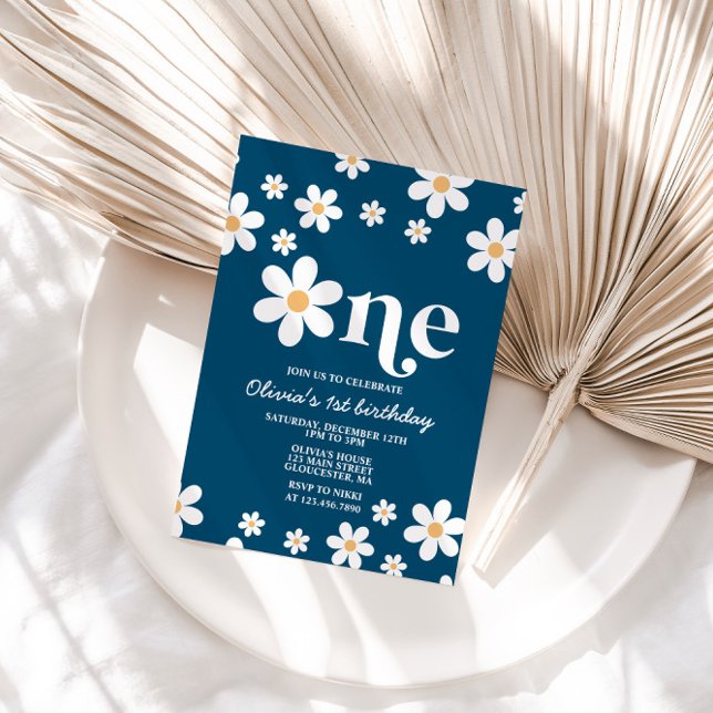Convites Retro Daisy One Floral primeiro aniversario Convit (Criador carregado)