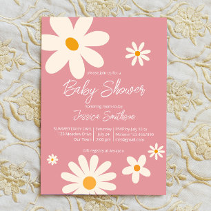 Convites Retro daisy pink boho desert baby shower