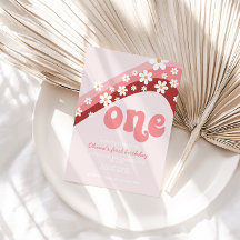 Retro Daisy Pink Primeiro Aniversário do Arco-Íris