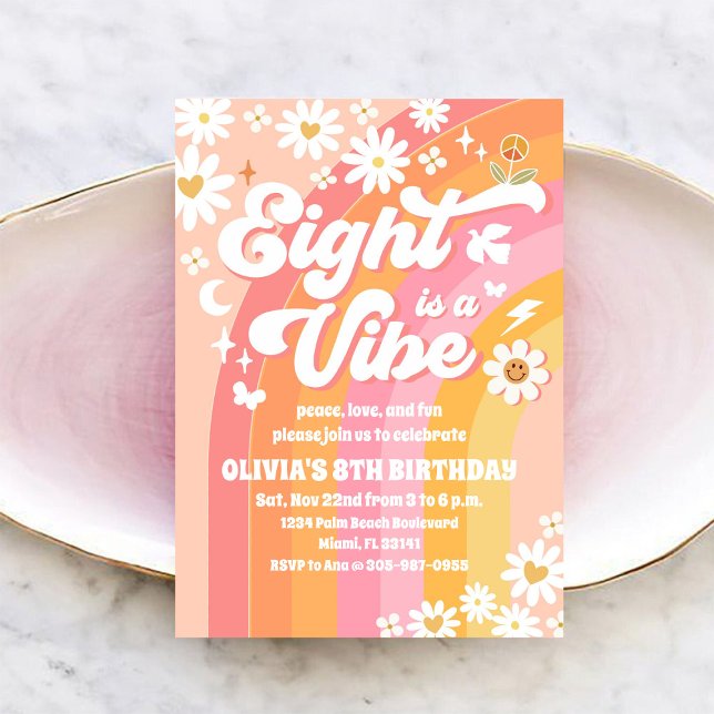 Convites Retro Daisy Rainbow Birthday Invitation (Criador carregado)