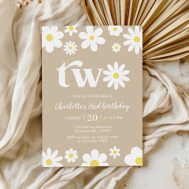 Convites Retro Daisy Two Floral segundo aniversário