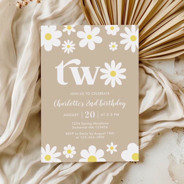 Convites Retro Daisy Two Floral segundo aniversário (Criador carregado)