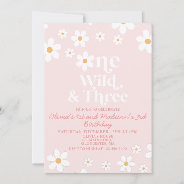 Convites Retro Daisy Um Selvagem e Três Aniversário (Frente)