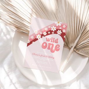 Convites Retro daisy Wild One boho floral primeiro anivers