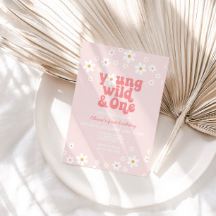 Convites Retro Daisy Young Wild One Floral primeiro anivers