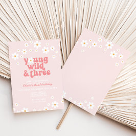 Convites Retro Daisy Young Wild Três aniversário de 3 anos