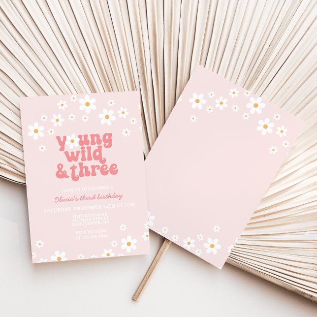 Convites Retro Daisy Young Wild Três aniversário de 3 anos  (Criador carregado)