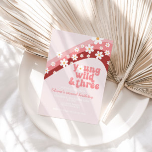 Convites Retro Daisy Young Wild Três florais, terceiro ani