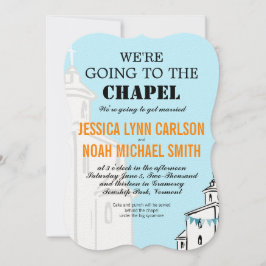 Convites Retro de Coral Azul Vamos ao Casamento da Capela