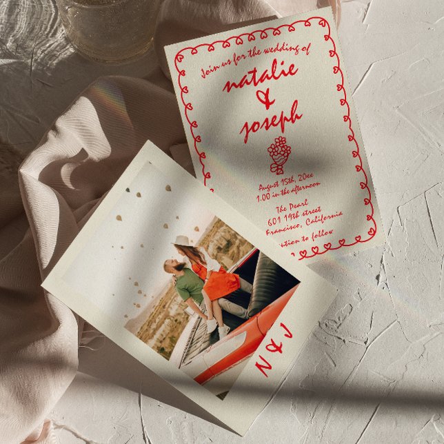 Convites Retrô De Mão Traçado Trendy Quirky Wedky (Criador carregado)