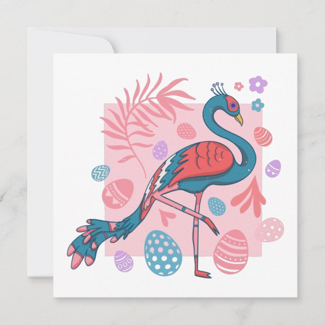 Convites Retro de pavão de ovo felz pascoa (Frente)