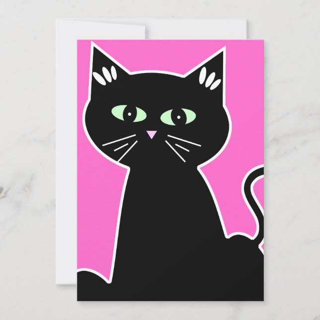 Convites Retro Desenho Animado Gato de Olhos Verdes Festa (Frente)