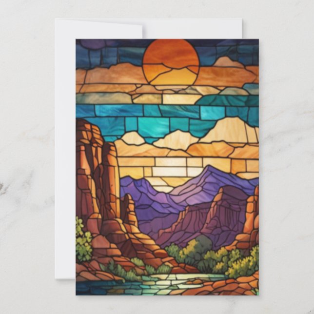 Convites Retro desert scene Sedona mountains stainglass art (Frente)