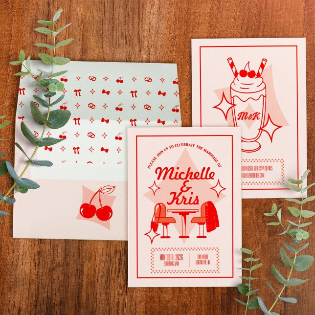Convites Retro Diner Wedding Invitation (Retro Diner Wedding Invitation with envelope)
