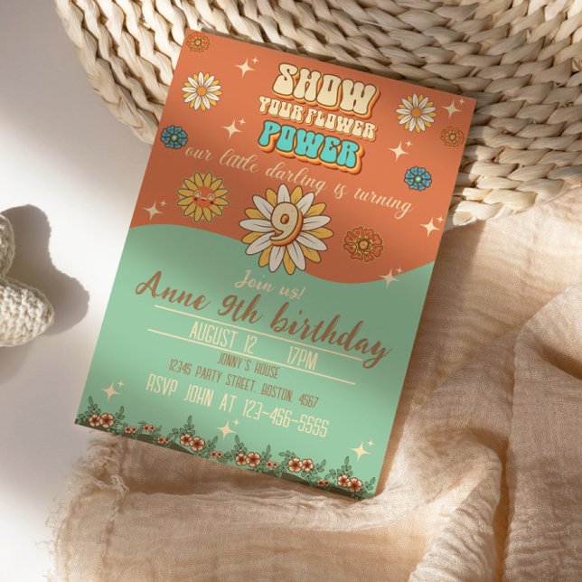 Convites Retro do estilo de groovas boêmicas do 9º aniversá (Criador carregado)