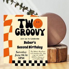 Convites Retro Dois Garoto Groovy 2º Aniversário
