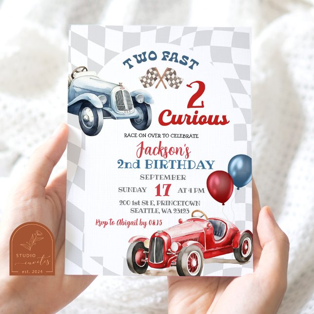Convites Retro Dois Rápidos 2 Curioso Carro de Corrida Meni (Criador carregado)