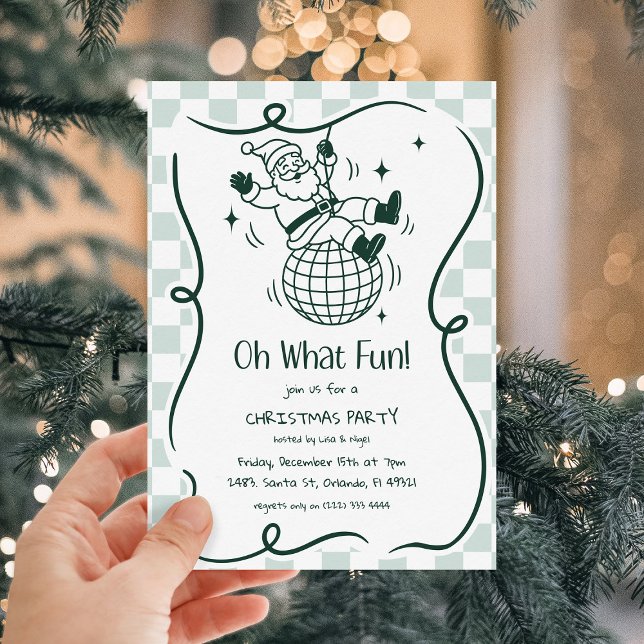 Convites Retro Doodle Disco Santa Christmas Party (Criador carregado)