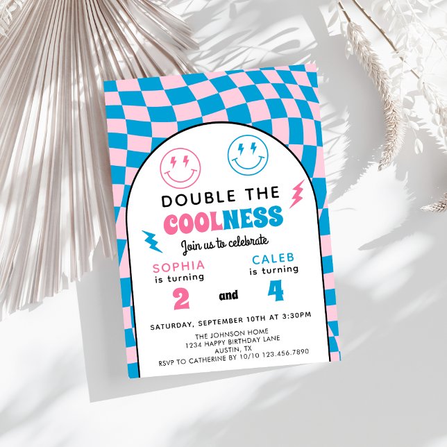 Convites Retro Double Celebration Boy Girl Joint Birthday (Criador carregado)