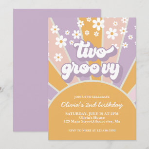 Convites Retro Duas Flores de Sol Alegres margarida roxo