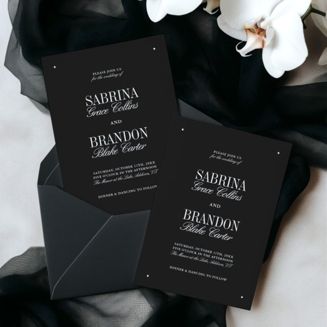 Convites Retro Elegant Black & White Wedding  (Retro Elegant Black & White Wedding Invitation)