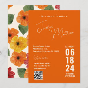 Convites Retro Elegante Moderno Floral Laranja