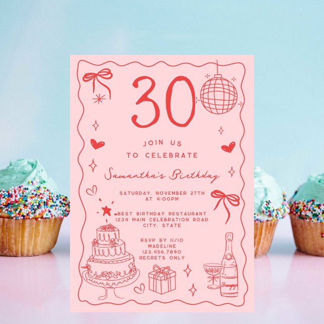 Convites Retrô Excêntrico Estravagante Aniversário de 30 an (Criador carregado)