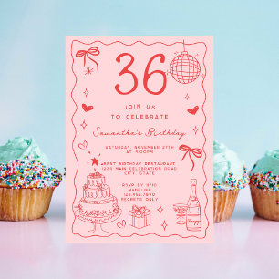 Convites Retrô Excêntrico Extravagante Aniversário de 36 an