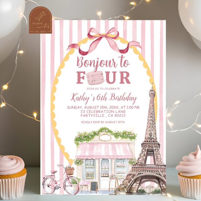 Convites Retro Excêntrico Paris Olá 4º Aniversário (Criador carregado)
